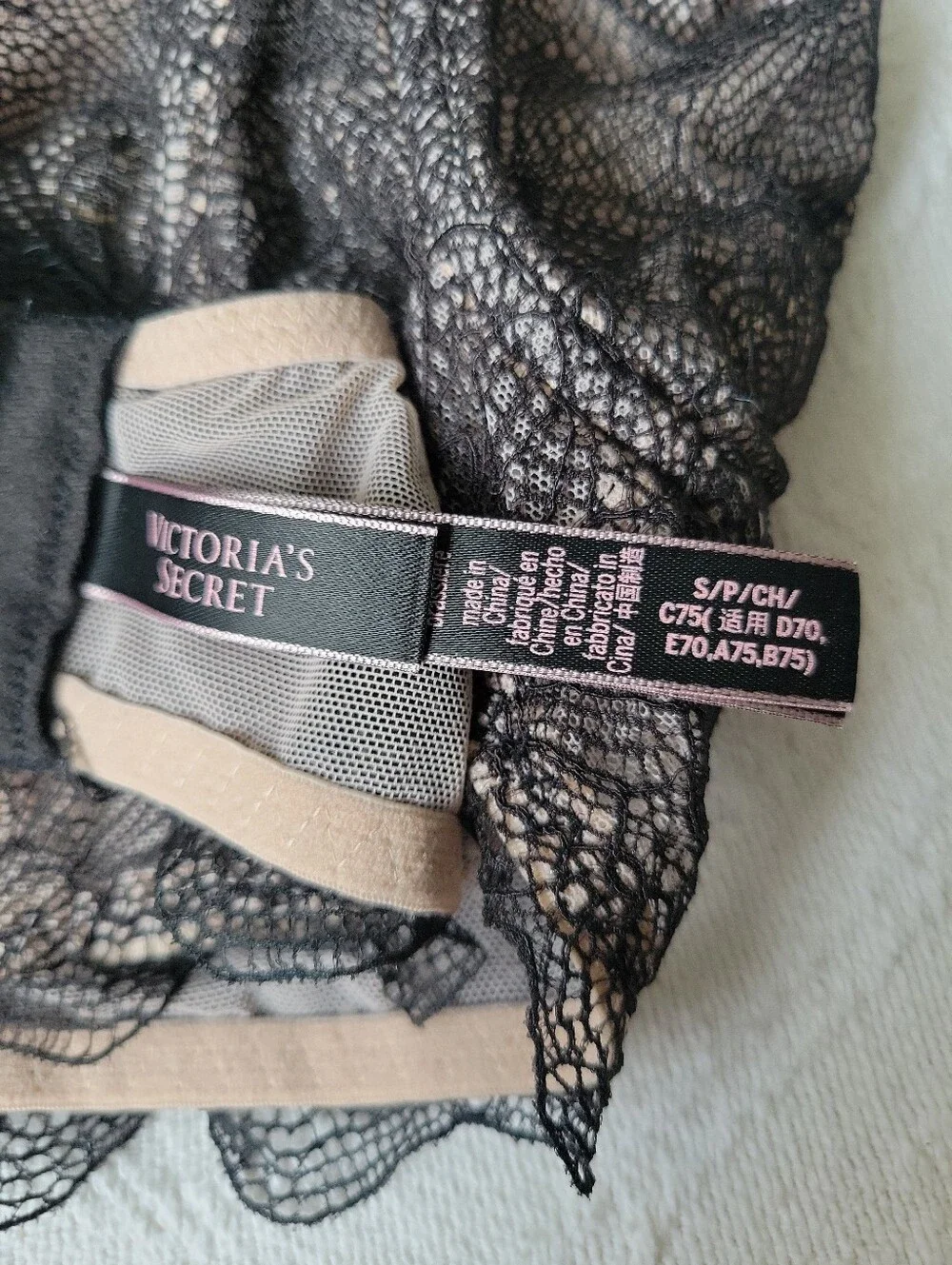 Victoria's Secret Black Lace Overlay Bralette with Nude Lining